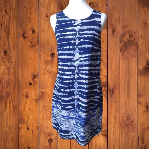 Saint Tropez West Women's Size 2 Zip Back Sleeveless Shift Dress Blue White - Picture 1 of 5